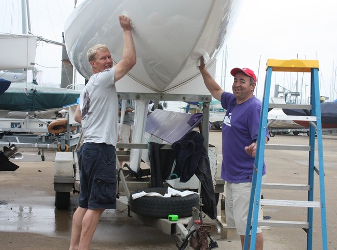 Perfect Balance’s Mark Bulka working on ensuring his hull is race ready - Zhik Etchells NSW State Championship 2011  © Tracey Johnstone